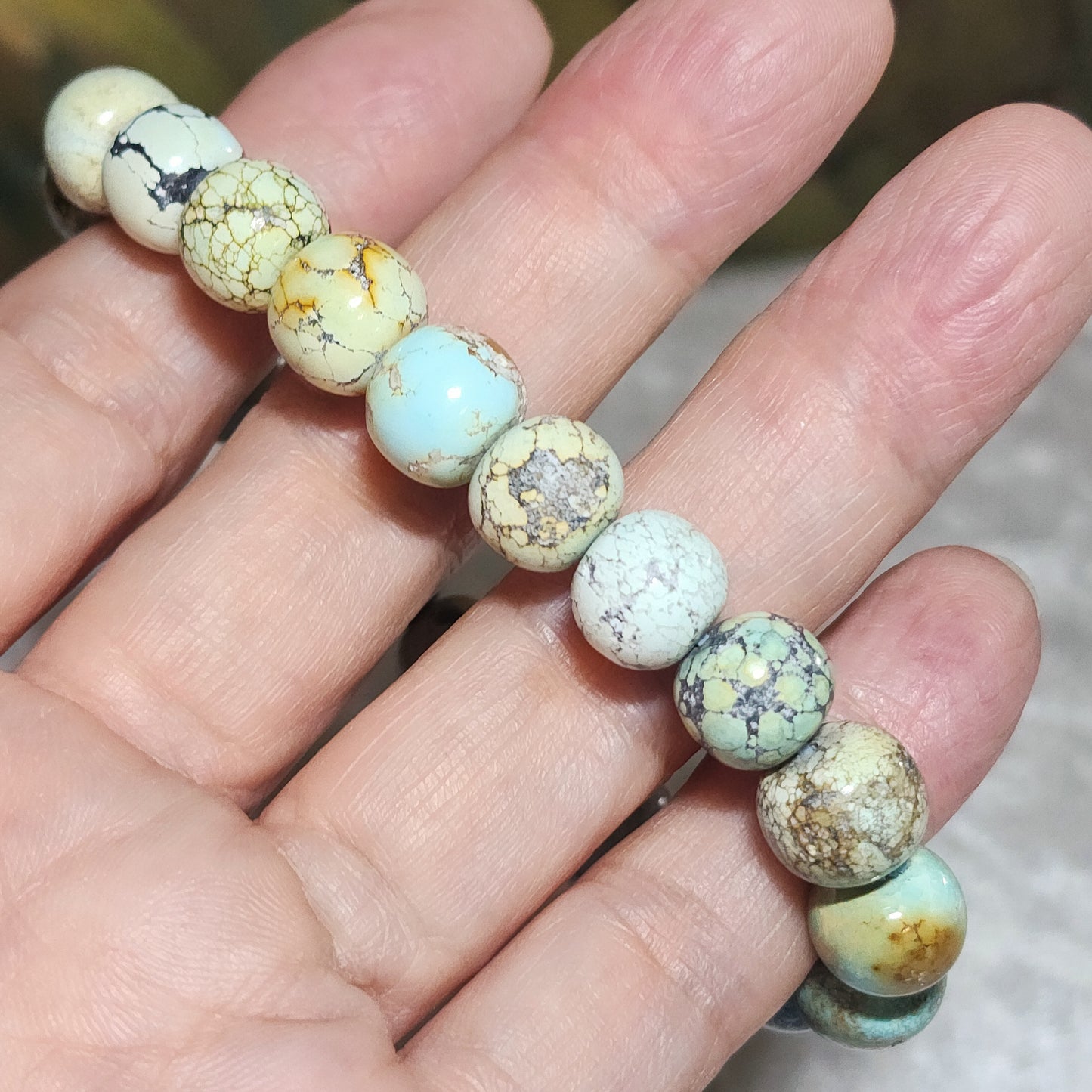 10mm+ Premium natural untreated Hubei Turquoise traditional old style beads bracelet [Natural Crystal] 26克天然原矿湖北松石老型珠手链