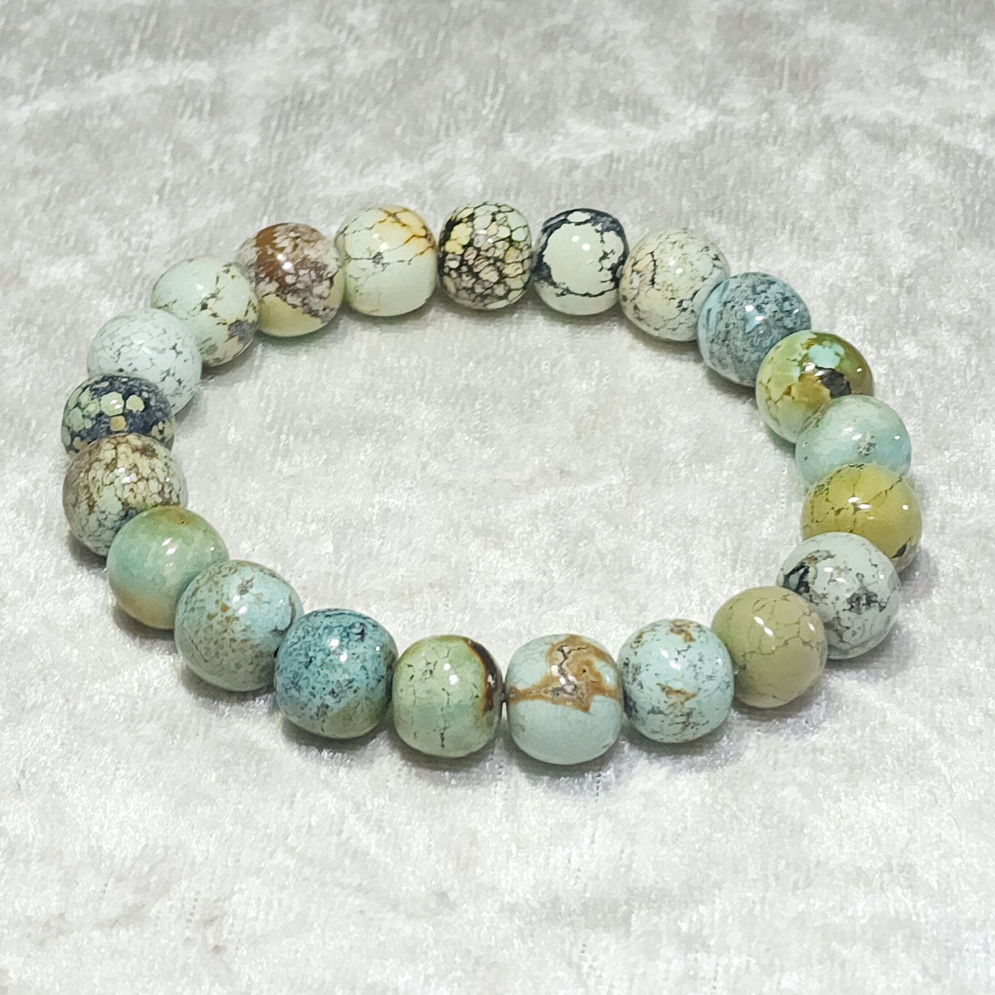10mm+ Premium natural untreated Hubei Turquoise traditional old style beads bracelet [Natural Crystal] 26克天然原矿湖北松石老型珠手链