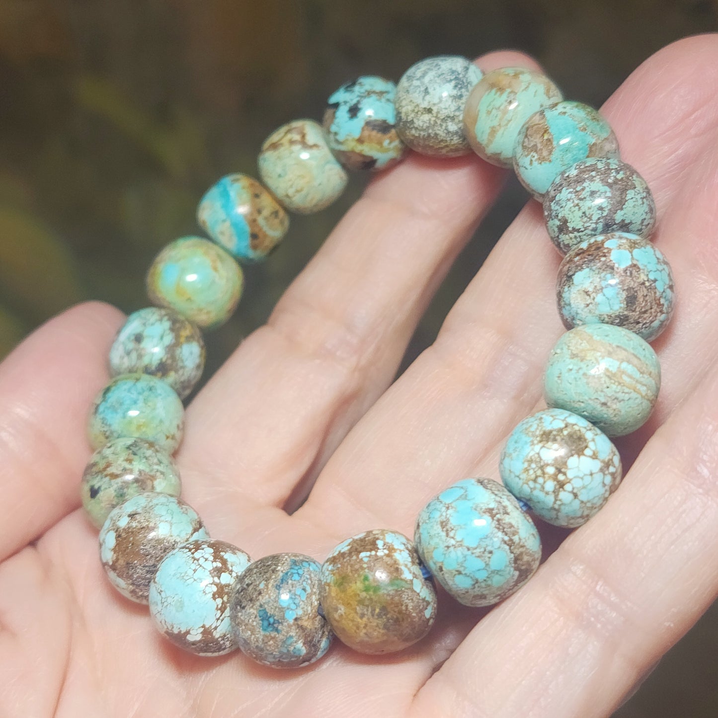 12mm+ Natural untreated Hubei Turquoise bluish green old style beads bracelet [Natural Crystal] 天然原矿湖北松石蓝绿老型珠手链