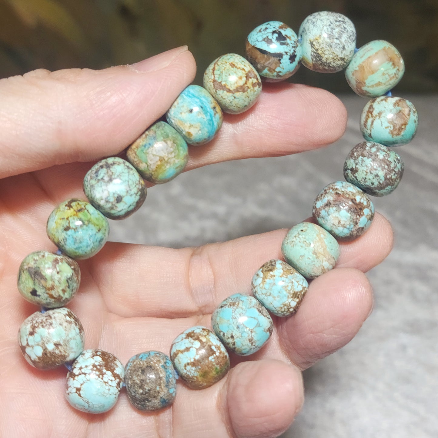 12mm+ Natural untreated Hubei Turquoise bluish green old style beads bracelet [Natural Crystal] 天然原矿湖北松石蓝绿老型珠手链
