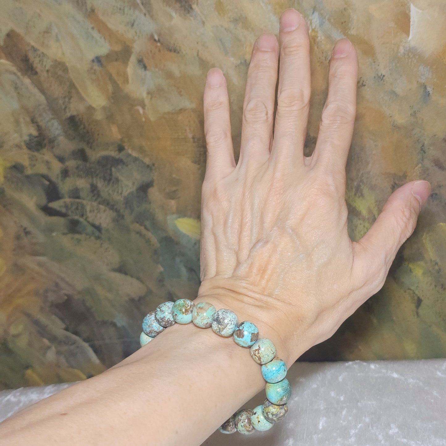12mm+ Natural untreated Hubei Turquoise bluish green old style beads bracelet [Natural Crystal] 天然原矿湖北松石蓝绿老型珠手链