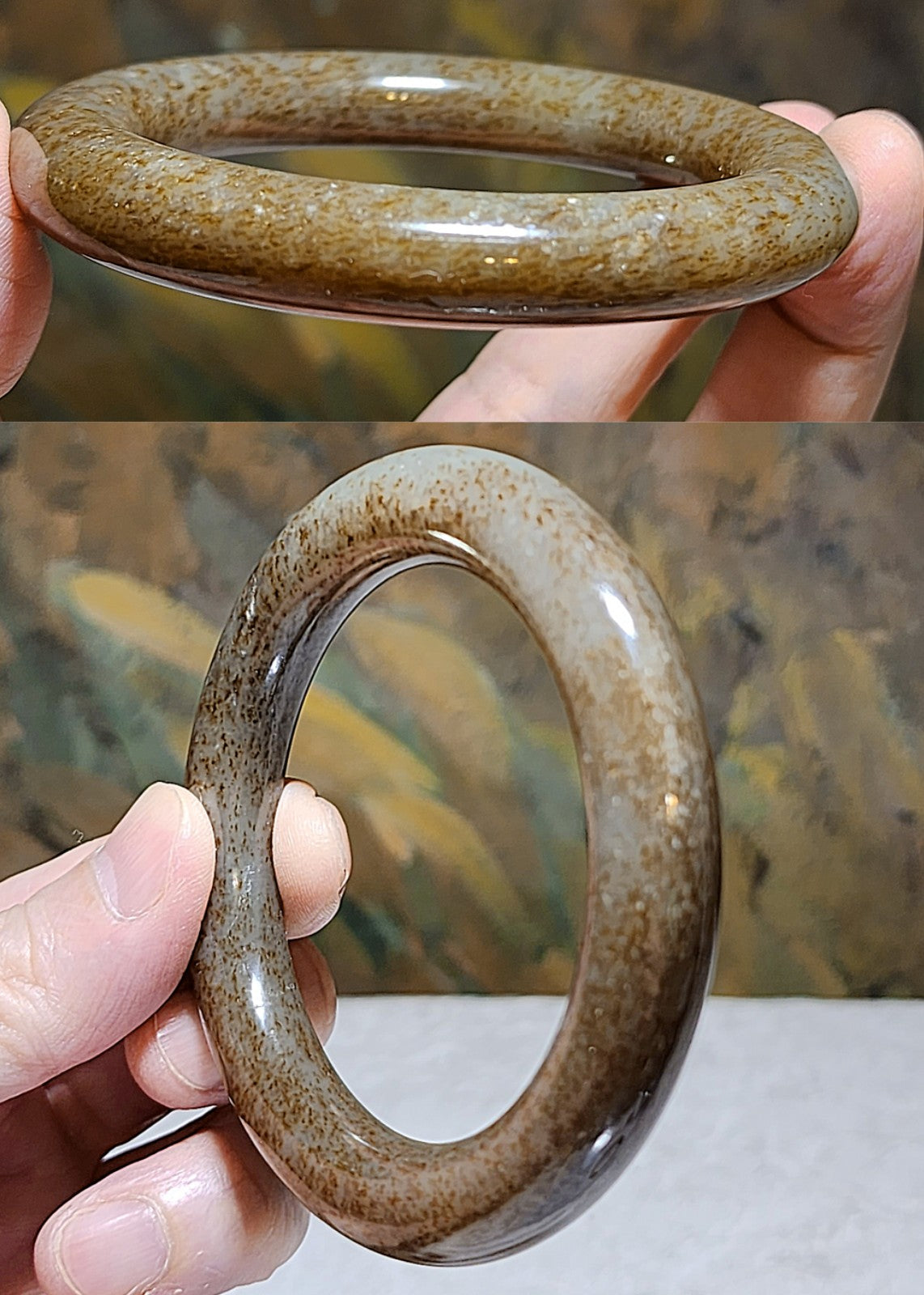 58.1mm Premium Nephrite caramel brownish Jade bangle (with certificate) 58.1毫米和田玉且末糖手镯(带证书)