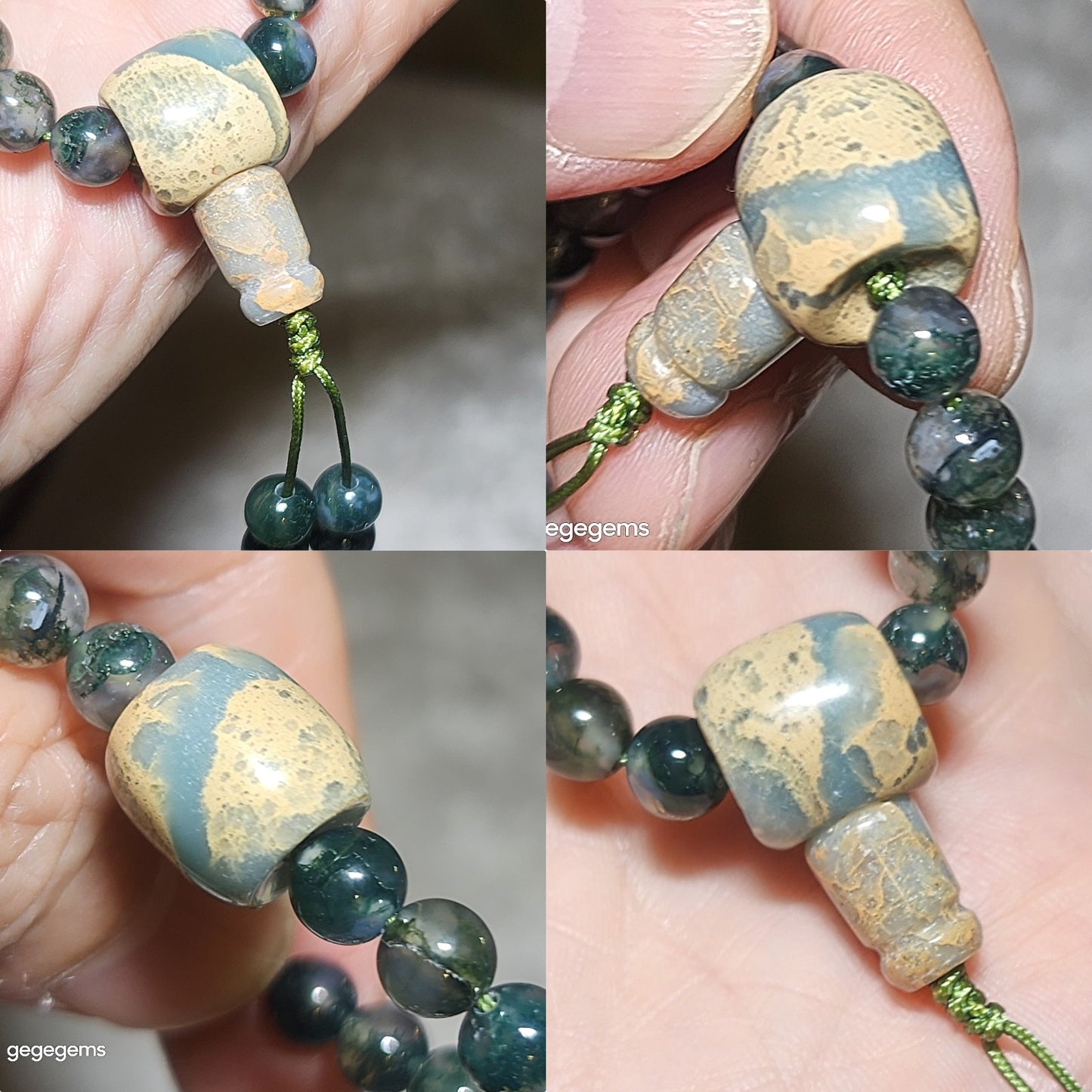 Gegegems premium 6mm 108 Icy Moss Agate Chrysocolla & Shoushan Stone mala necklace [Natural Crystals] 优质天然冰种水草玛瑙凤凰石蛇皮寿山石108念珠项链