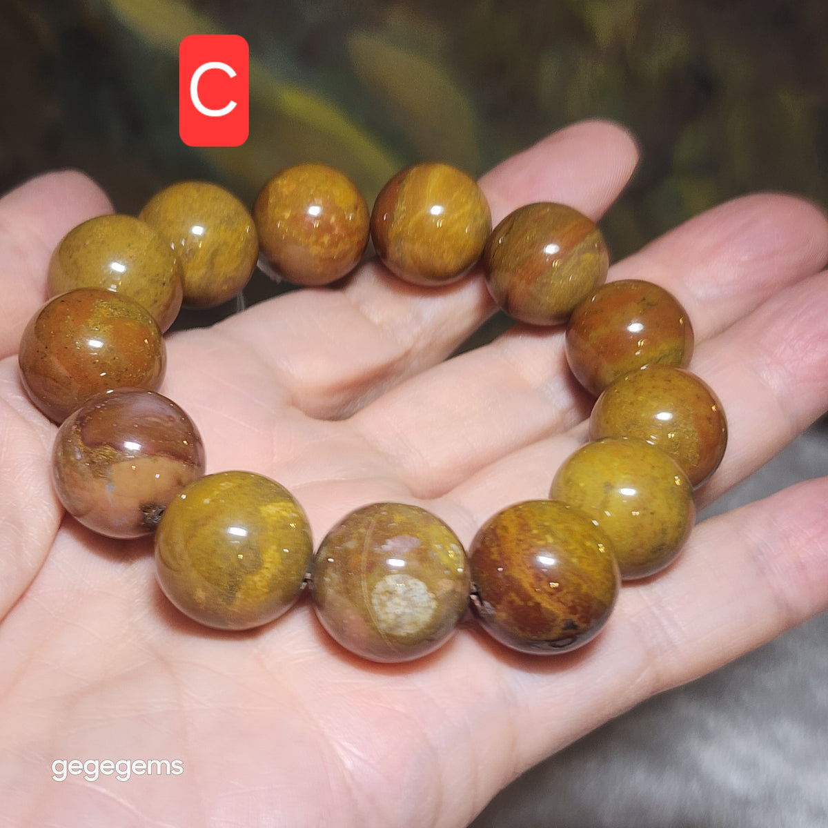 Set of two 16mm Premium Madagascar Petrified Wood brownish yellowish bracelet [Natural Crystal]