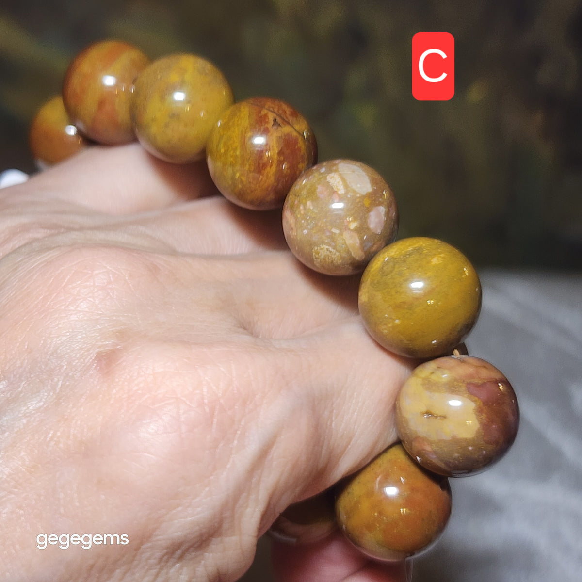 Set of two 16mm Premium Madagascar Petrified Wood brownish yellowish bracelet [Natural Crystal]