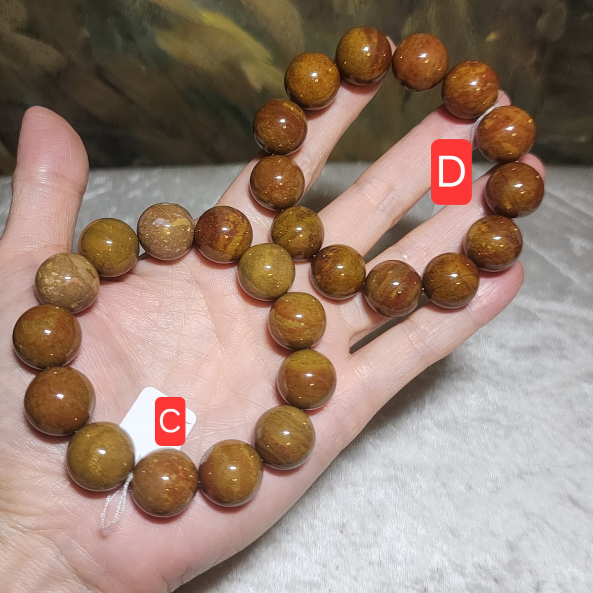Set of two 16mm Premium Madagascar Petrified Wood brownish yellowish bracelet [Natural Crystal]