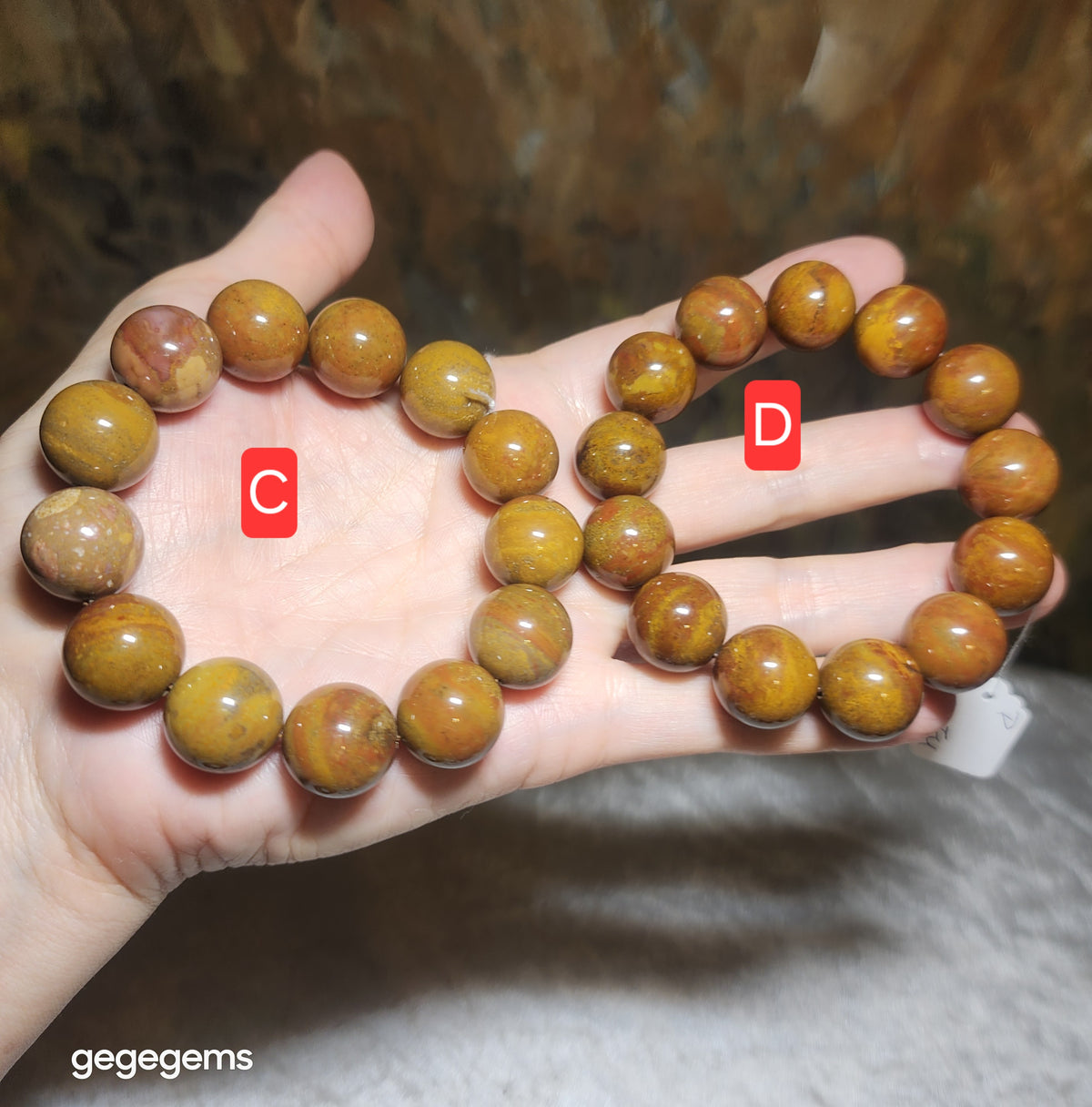 Set of two 16mm Premium Madagascar Petrified Wood brownish yellowish bracelet [Natural Crystal]