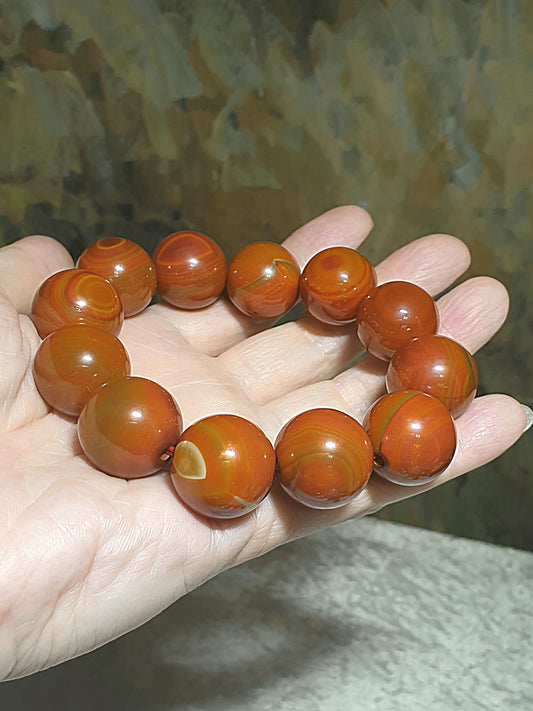 Premium 20mm The Warring States Sardonyx (Zhanguo Red Agate) reddish yellowish bracelet/handheld [Natural Crystal] 精品20毫米战国红手链/手持