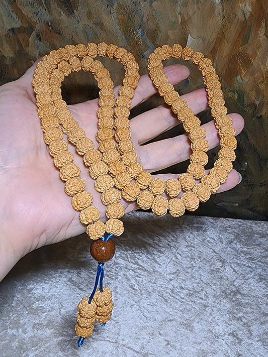 10.8mm 6-Mukhi (Faces) natural abacus shape deep lines "Flower King" Rudraksha 108 mala beads necklace 10.8毫米六瓣矮粧深坑花王小金刚菩提108念珠项链