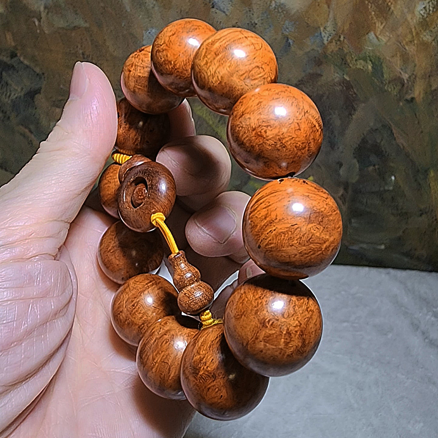 20mm Premium aged Hainan Chinese Fragrant Rosewood (Dalbergia odorifera) "Knurl Knob"  high natural oil content bracelet/handheld 大尺寸20毫米海南黄花梨(降香黄檀)老油梨瘤疤手串/手持