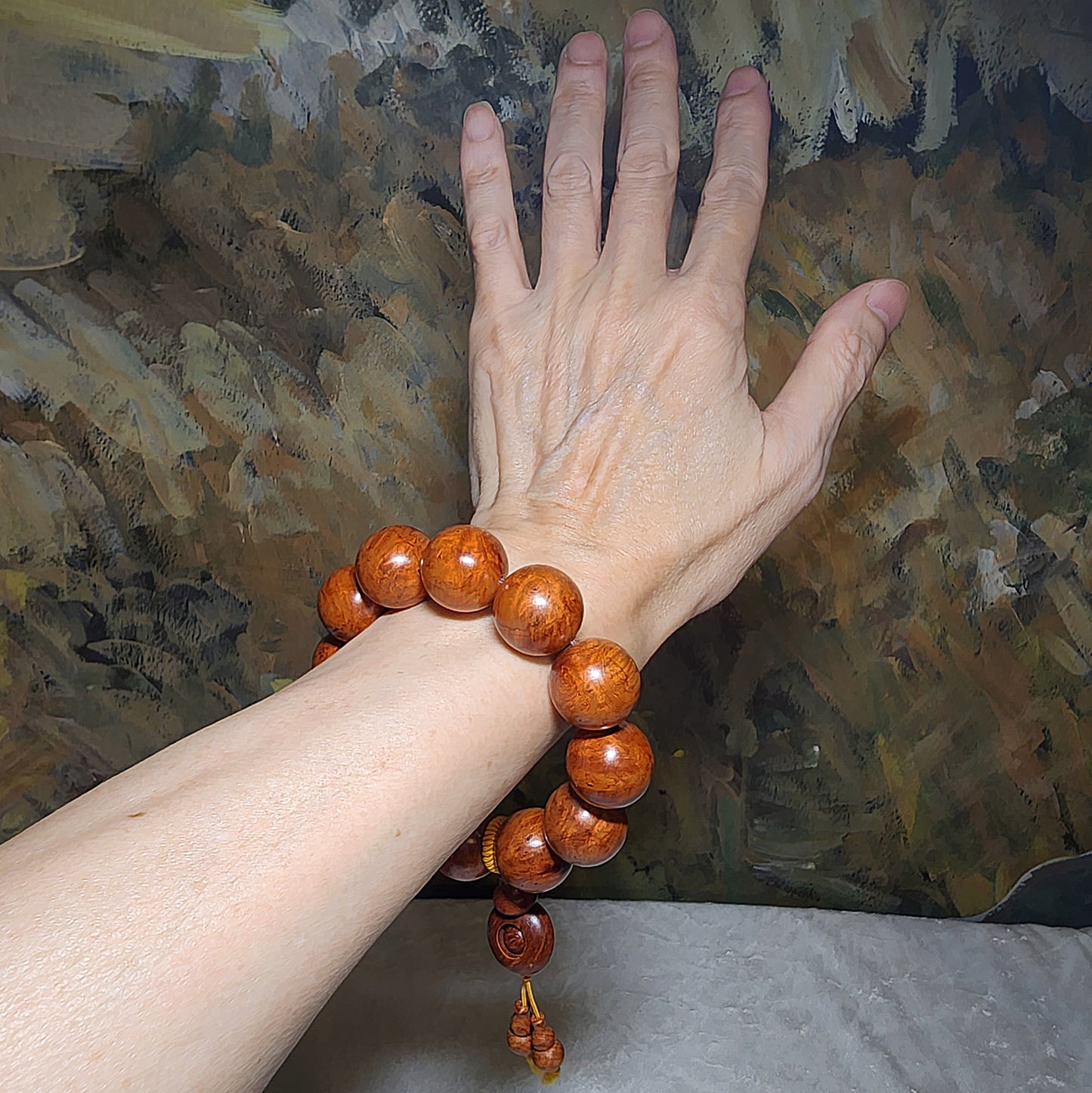 20mm Premium aged Hainan Chinese Fragrant Rosewood (Dalbergia odorifera) "Knurl Knob"  high natural oil content bracelet/handheld 大尺寸20毫米海南黄花梨(降香黄檀)老油梨瘤疤手串/手持