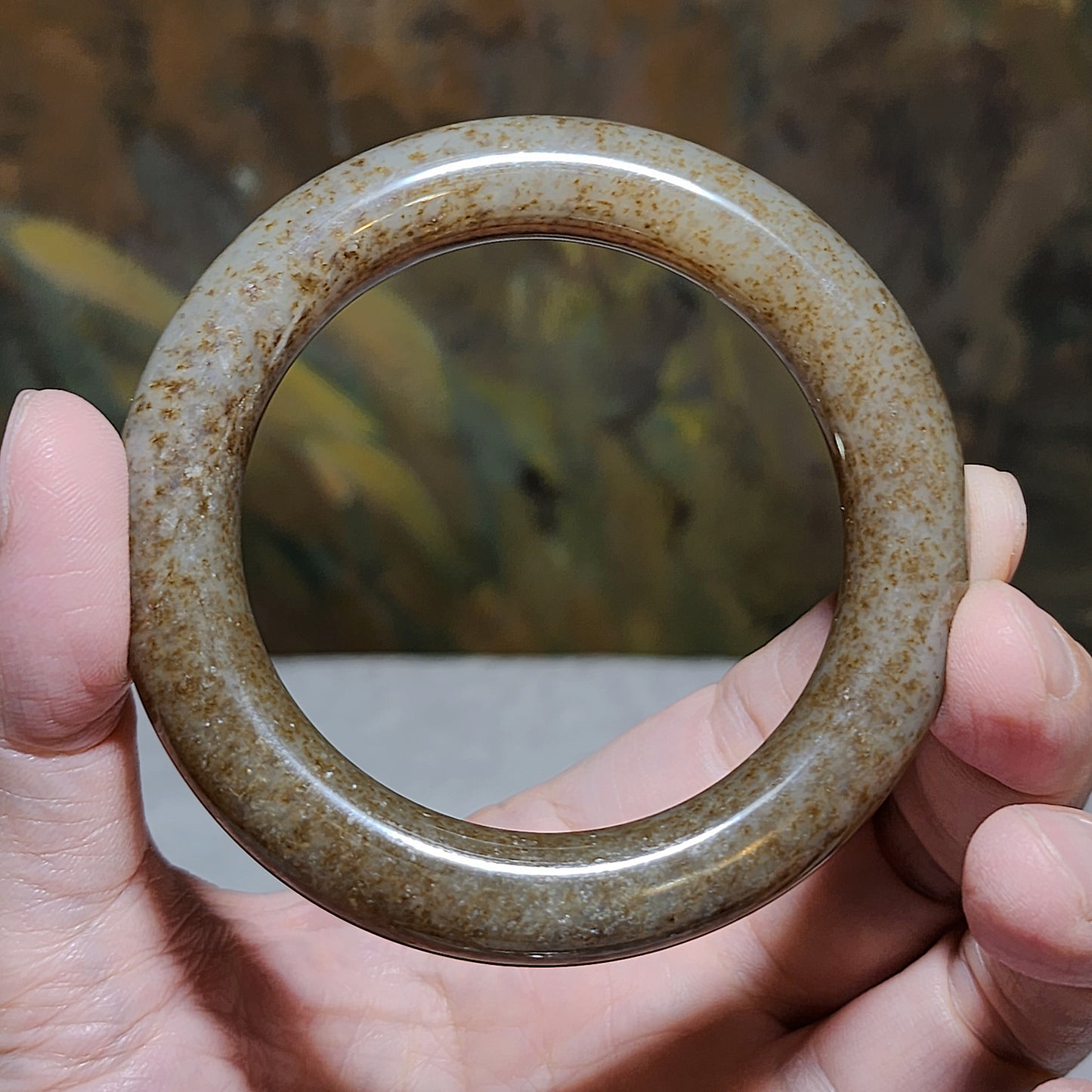 58.1mm Premium Nephrite caramel brownish Jade bangle (with certificate) 58.1毫米和田玉且末糖手镯(带证书)