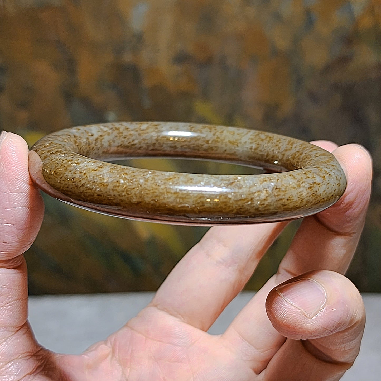 58.1mm Premium Nephrite caramel brownish Jade bangle (with certificate) 58.1毫米和田玉且末糖手镯(带证书)