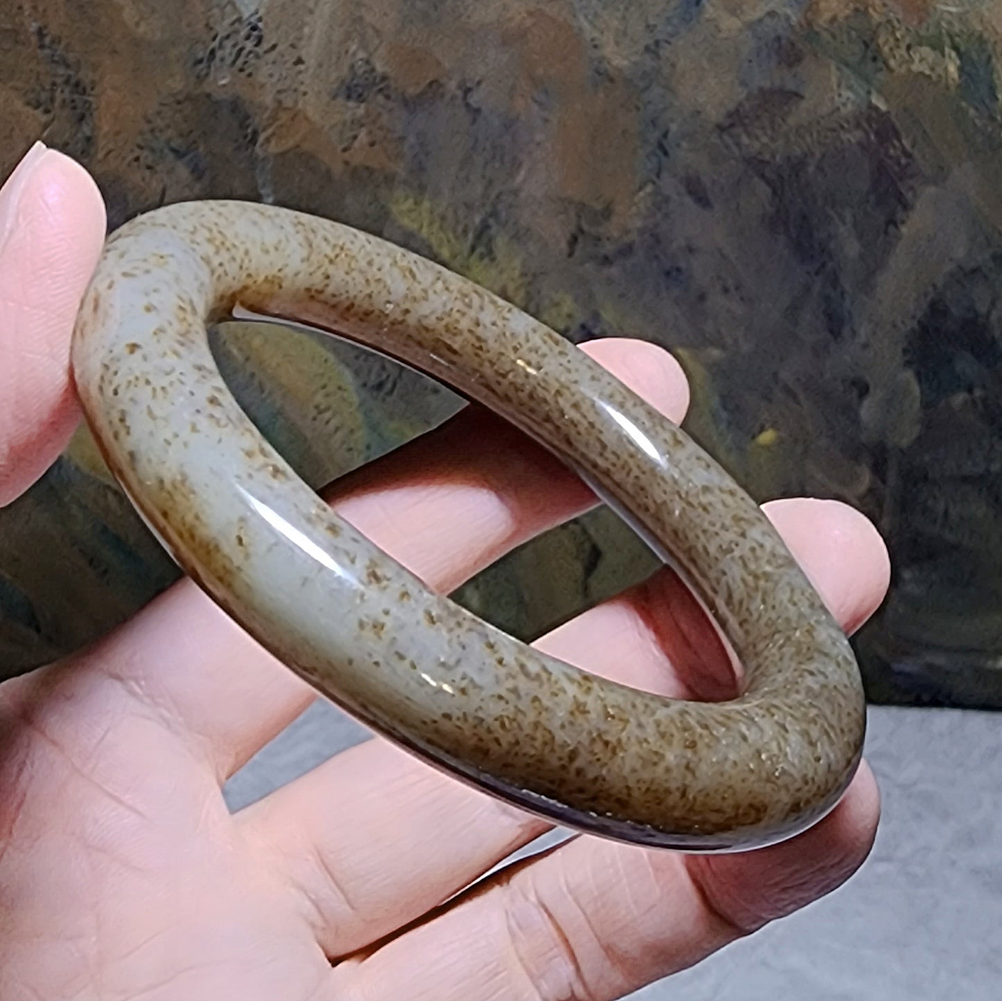 58.1mm Premium Nephrite caramel brownish Jade bangle (with certificate) 58.1毫米和田玉且末糖手镯(带证书)