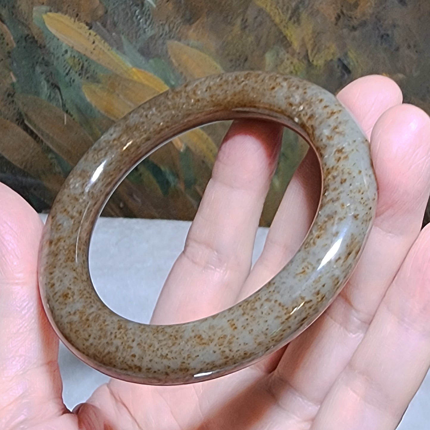 58.1mm Premium Nephrite caramel brownish Jade bangle (with certificate) 58.1毫米和田玉且末糖手镯(带证书)