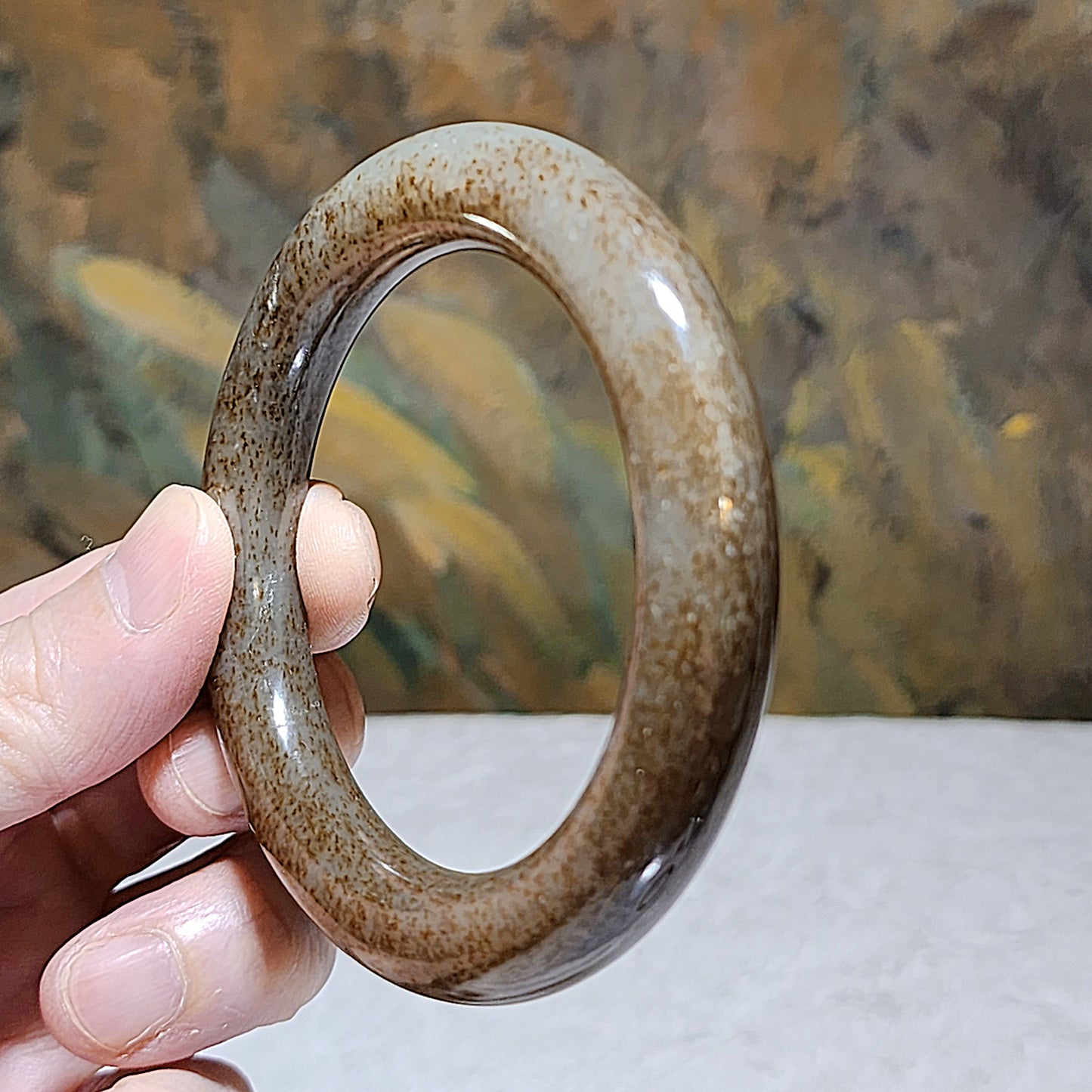 58.1mm Premium Nephrite caramel brownish Jade bangle (with certificate) 58.1毫米和田玉且末糖手镯(带证书)