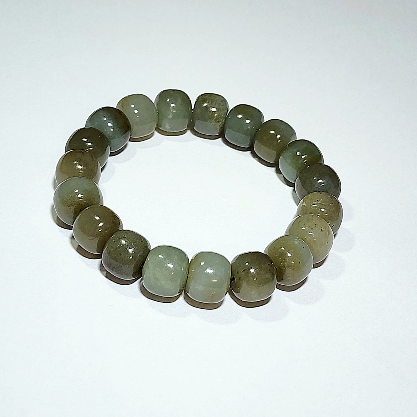 13mm premium greenish caramel brownish Nephrite "traditional old style beads" bracelet (with certificate) 13毫米和田玉且末青白糖老型珠手链(带证书)