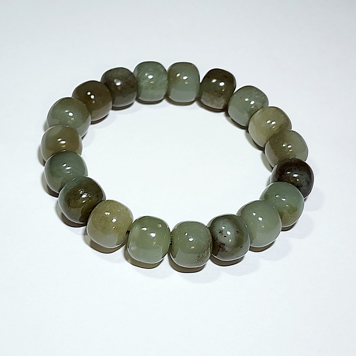 13mm premium greenish caramel brownish Nephrite "traditional old style beads" bracelet (with certificate) 13毫米和田玉且末青白糖老型珠手链(带证书)