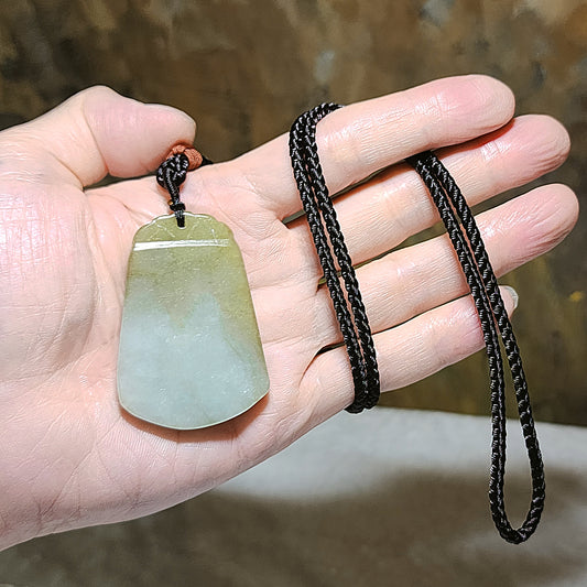 5.4cm natural untreated Burma Jade (Type A Jadeite) yellowish light green Wu Shi Pai pendant (with certificate) 5.4厘米翡翠黄翡淡绿无事牌吊坠(带证书)