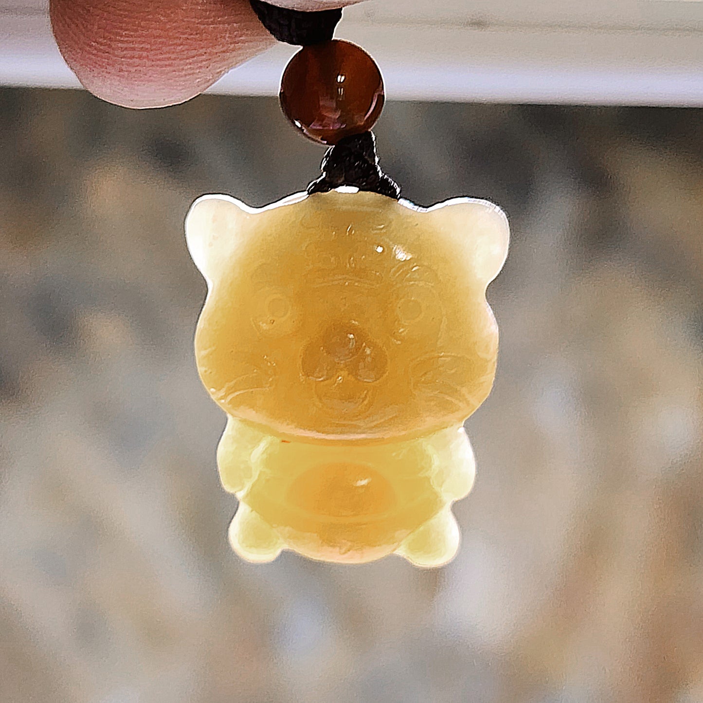 Premium natural Nephrite caramel brown 3 dimensional Tiger Jade pendant (with certificate) 和田玉且末糖立体老虎吊坠(带证书)