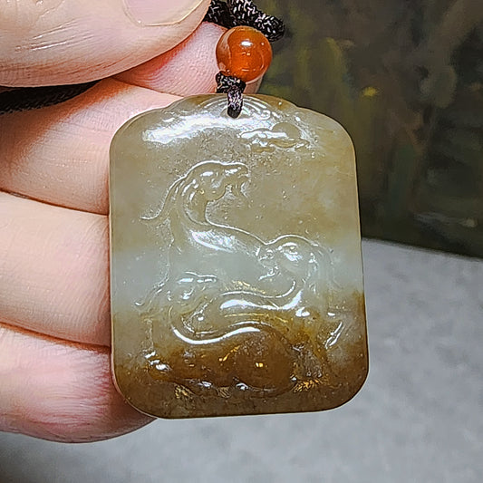 Premium natural Nephrite good greasiness 3 Goats (3 Yang leading to auspicious time) Jade pendant (with certificate) 和田玉且末糖青白油润三阳(羊)啟泰吊坠(带证书)