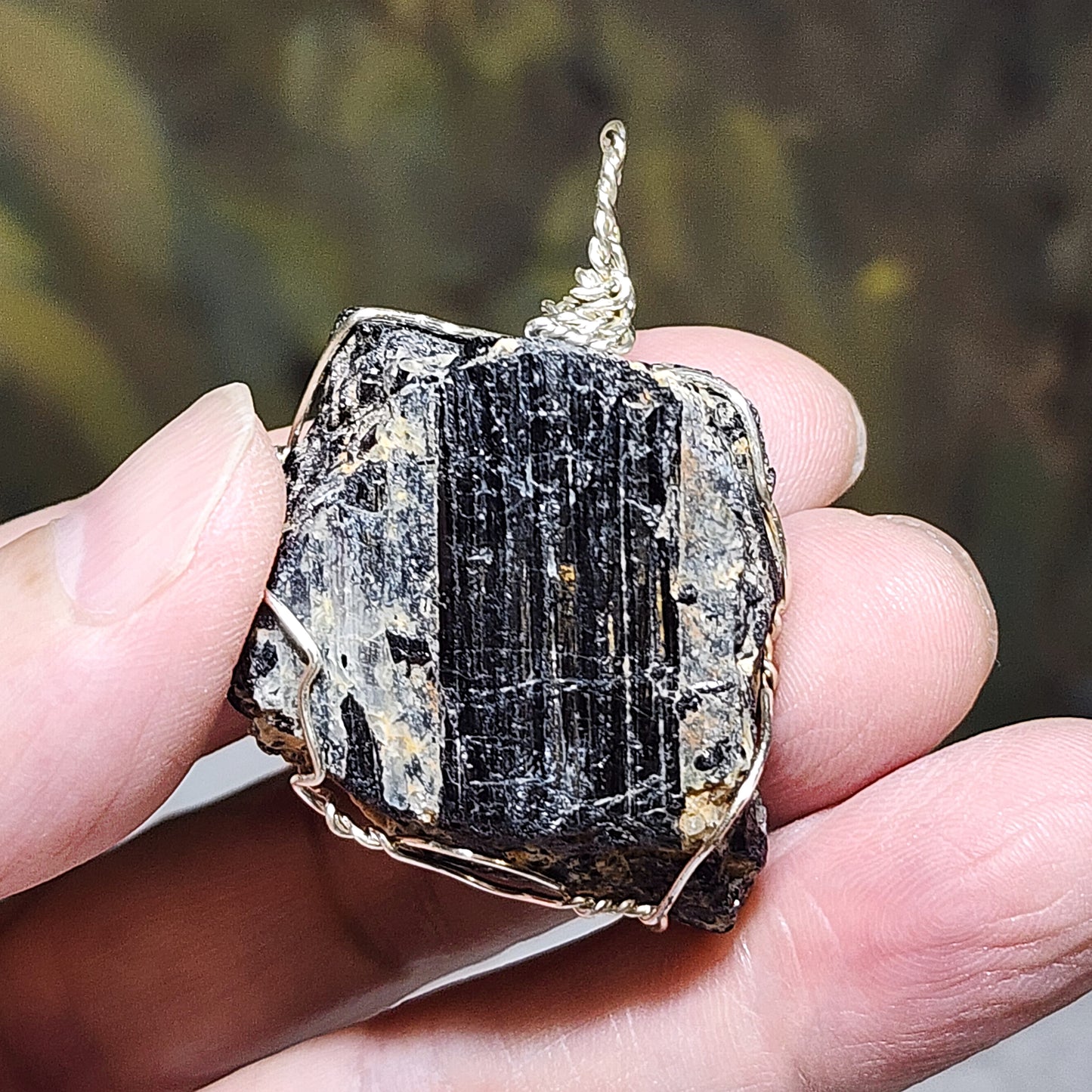 33.8 grams Handmade wired raw Black Tourmaline pendant [Natural Crystal] 手工黑碧玺吊坠