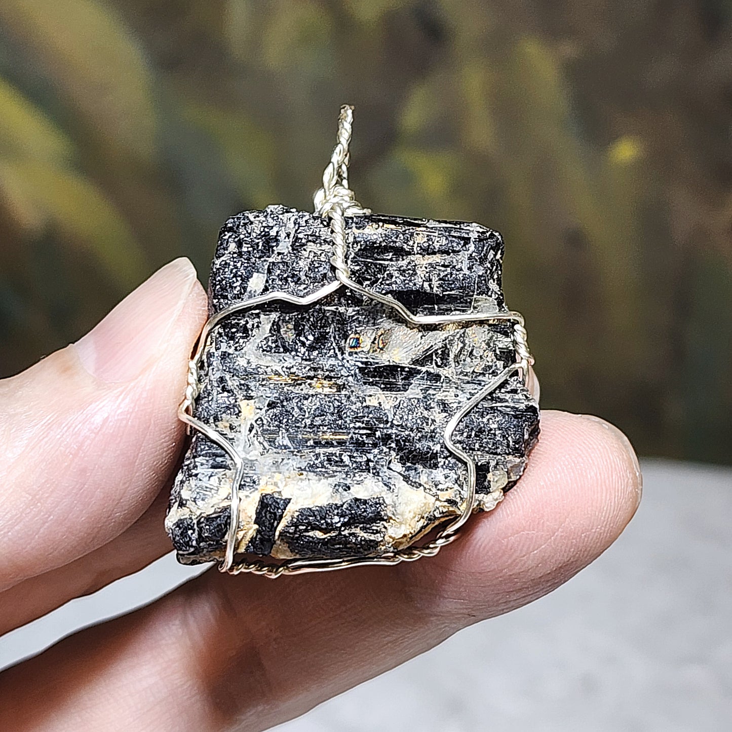 33.8 grams Handmade wired raw Black Tourmaline pendant [Natural Crystal] 手工黑碧玺吊坠