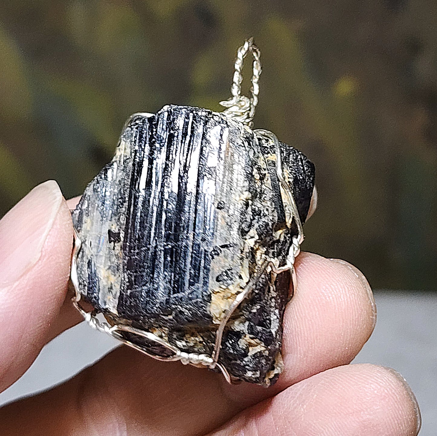 33.8 grams Handmade wired raw Black Tourmaline pendant [Natural Crystal] 手工黑碧玺吊坠