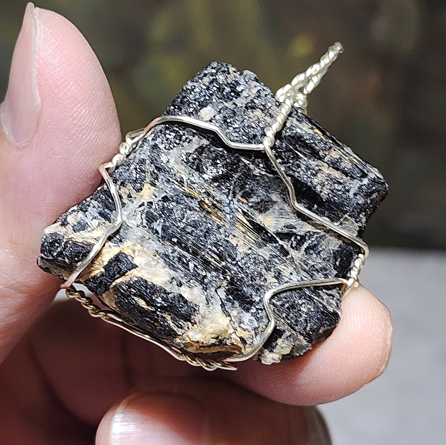 33.8 grams Handmade wired raw Black Tourmaline pendant [Natural Crystal] 手工黑碧玺吊坠