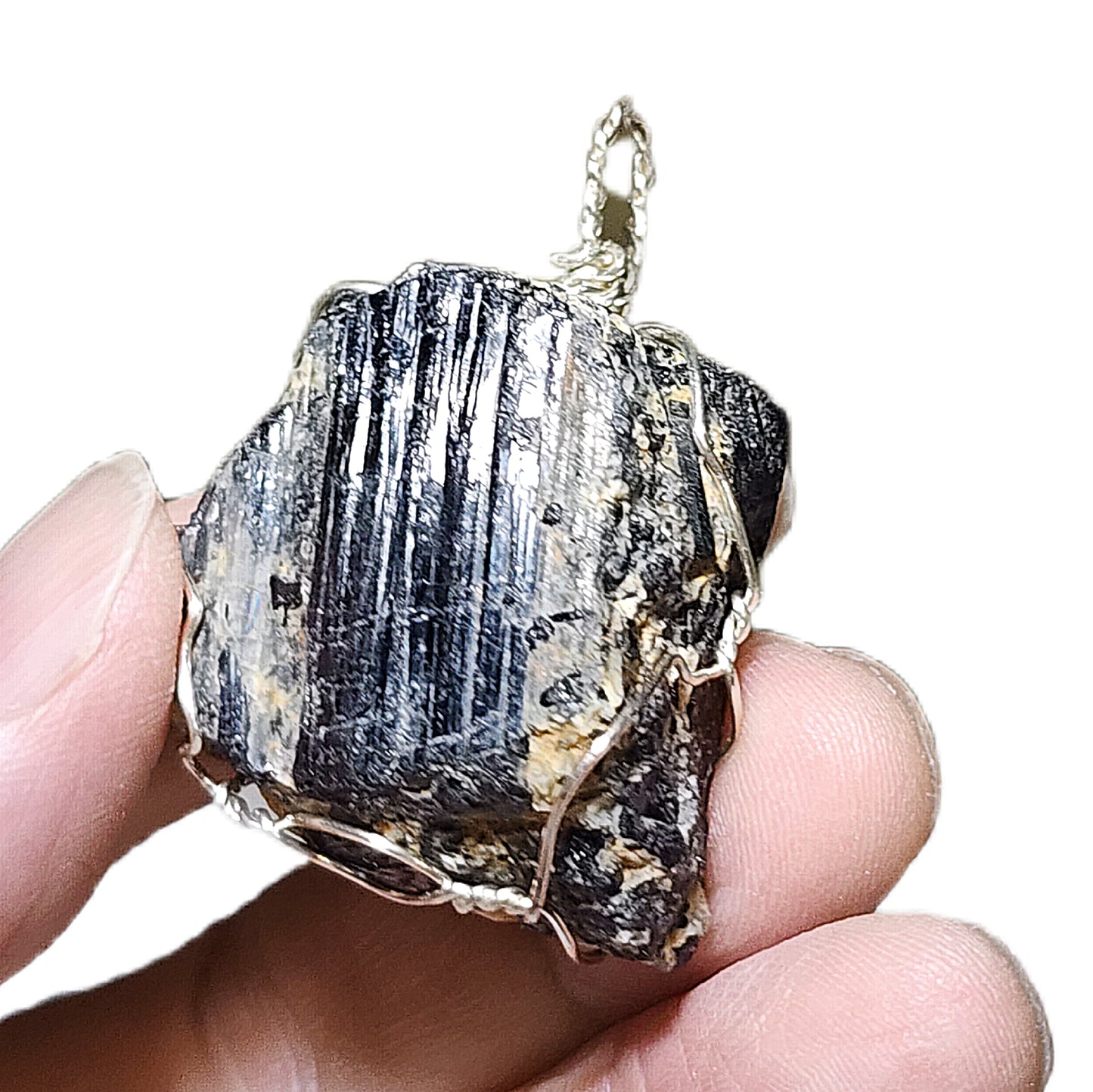 33.8 grams Handmade wired raw Black Tourmaline pendant [Natural Crystal] 手工黑碧玺吊坠