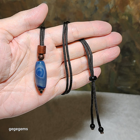 27.4mm Tibetan bluish brownish Sardonyx Natural Eyes 3 Eyes Dzi pendant [Natural Crystal] 27.4毫米西藏天然缠丝玛瑙天眼三眼蓝带褐天珠