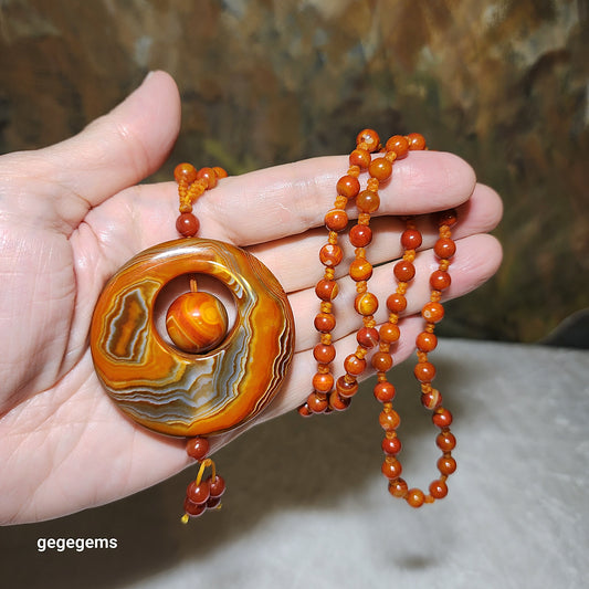 52.5mm The Warring States Sardonyx (Zhanguo Red Agate) pendant with same material 6mm handmade necklace 战国红吊坠连战国红6厘米珠子手编项链绳 #5