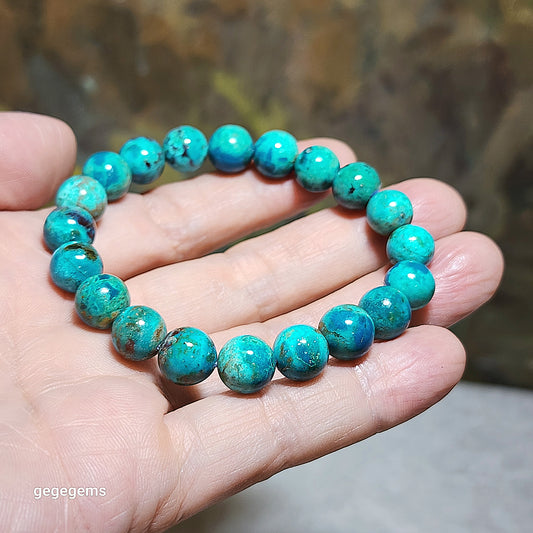 Premium 9.5mm natural Chrysocolla bracelet [Natural Crystal] 优质天然凤凰松石(硅孔雀石)手链