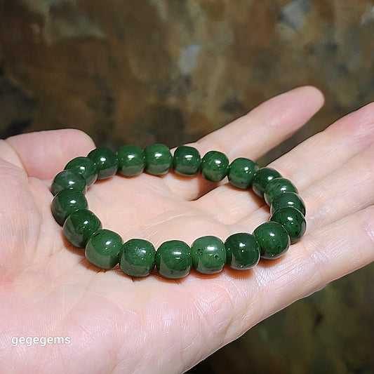 10mm Nephrite green traditional old style beads Jade bracelet (with certificate) 10毫米和田玉碧绿老型珠手链(带证书) #5