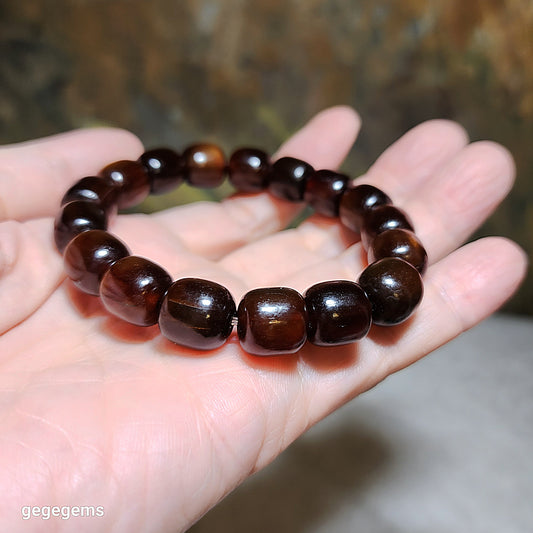 11.5mm+ Tibetan aged barrel beads bracelet 藏式天然老料甲桶珠富甲天下手链