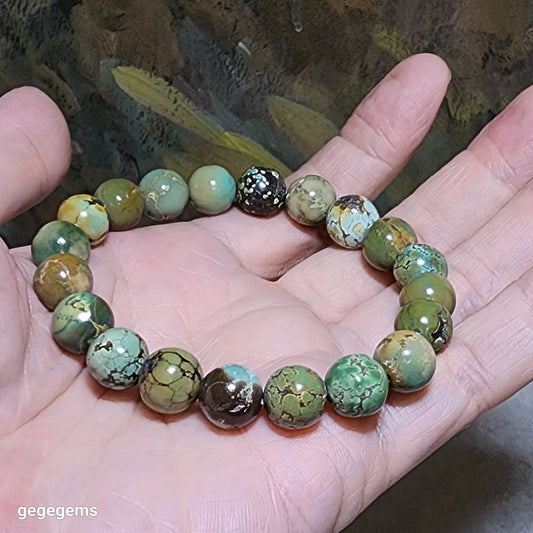 10mm+ Natural untreated Hubei Turquoise bracelet  优质天然原矿湖北松石手链