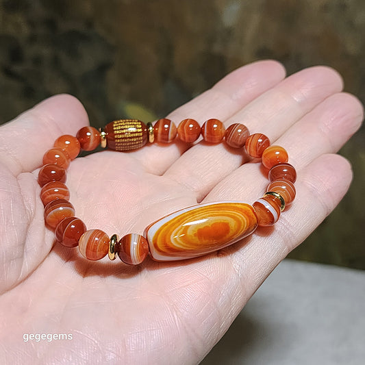 Gegegems Creation Sardonyx natural 3 Eyes Dzi Red Agate Heart Sutra (full text) 8mm natural lines Agate Bracelet 天眼天然缠丝玛瑙三眼天珠紅玛瑙心经全文天然线珠玛瑙手链 #2