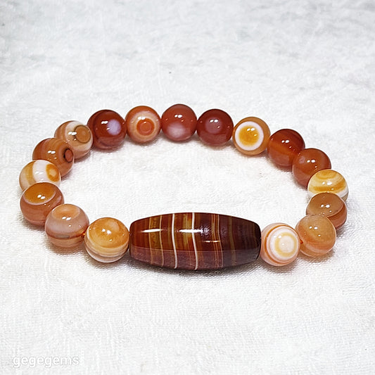 30mm Sardonyx natural pattern Lines Dzi & 10mm Natural Eye Agate Bracelet 缠丝玛瑙天然多线天珠配10毫米天然眼天眼玛瑙手链