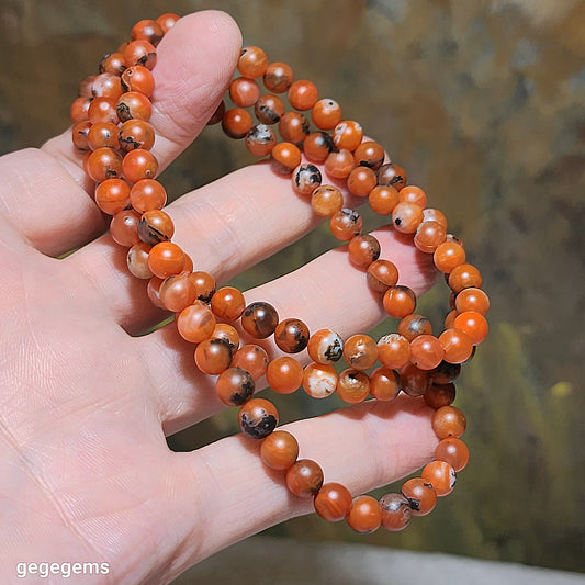 6.1mm Baoshan red white & natural black "skin" 3 colors 108 mala necklace/ multi loops bracelet  保山南红红白料带天然黑皮108念珠项链