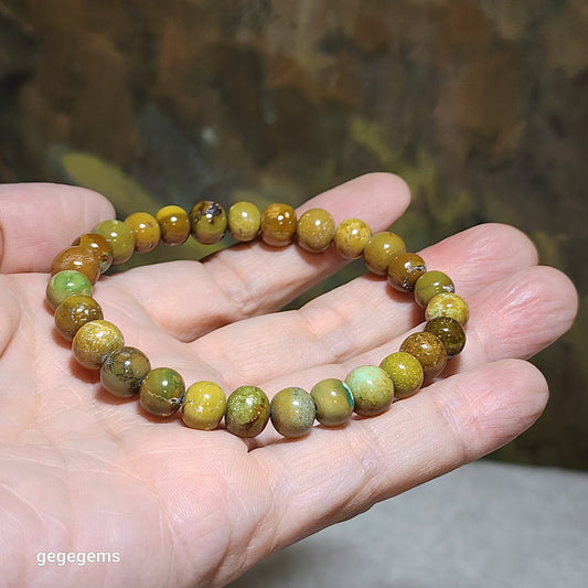 8.5mm+ Natural untreated Hubei Turquoise thick abacus beads bracelet  天然原矿湖北松石高瓷菜籽黄苹果珠手链