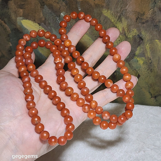 8.6mm Baoshan Nan Hong Wuchalu solid persimmon red 108 mala necklace / multi loops bracelet  保山南红五岔路滿肉柿子红108念珠项链多圏手链