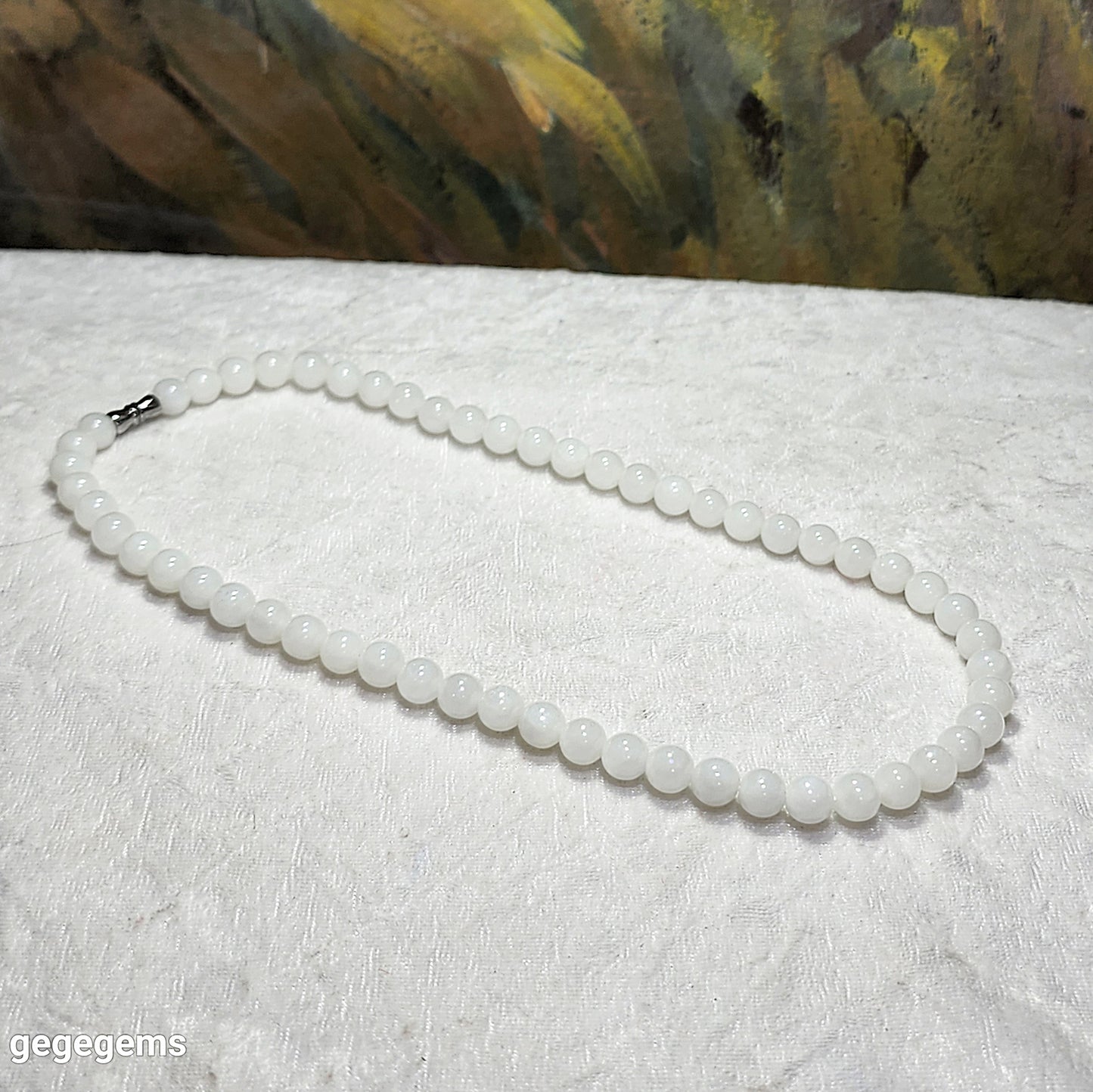 7.8mm Nephrite icy white necklace [Natural Crystal] 7.8毫米冰白和田玉项链