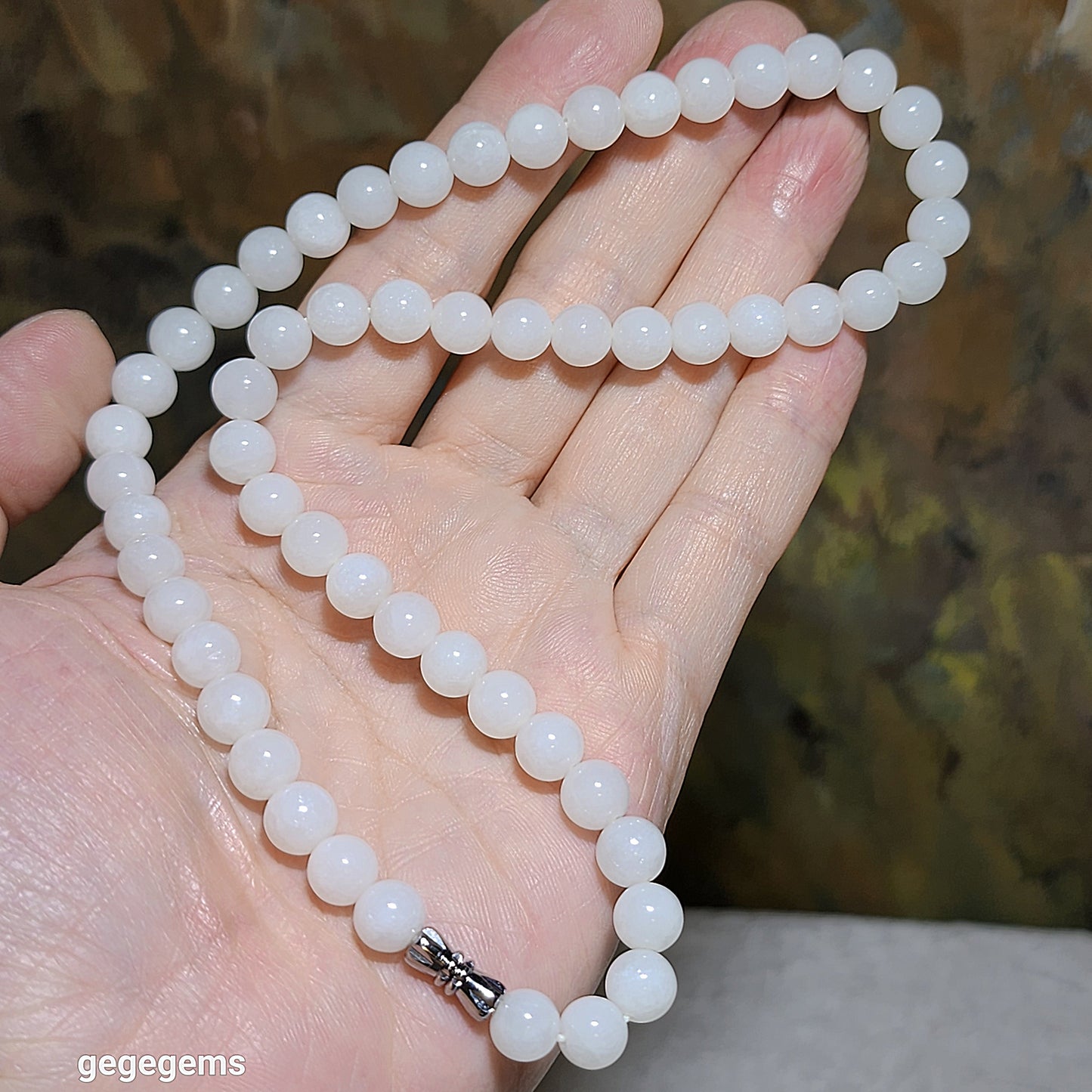 7.8mm Nephrite icy white necklace [Natural Crystal] 7.8毫米冰白和田玉项链