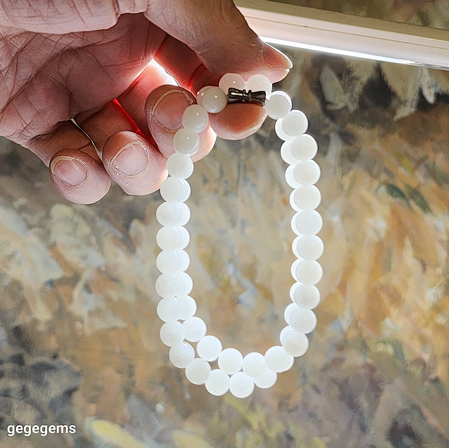 7.8mm Nephrite icy white necklace [Natural Crystal] 7.8毫米冰白和田玉项链