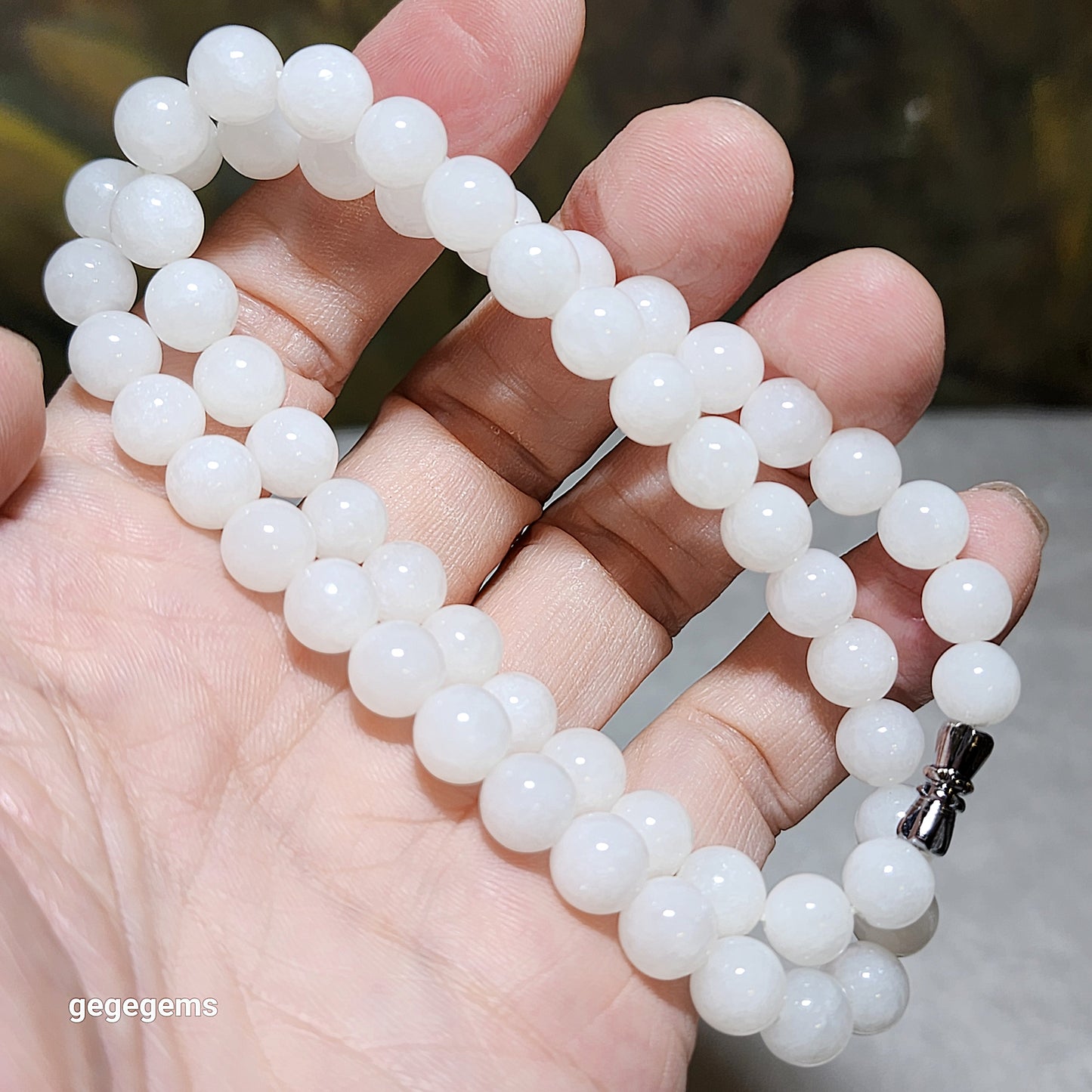 7.8mm Nephrite icy white necklace [Natural Crystal] 7.8毫米冰白和田玉项链