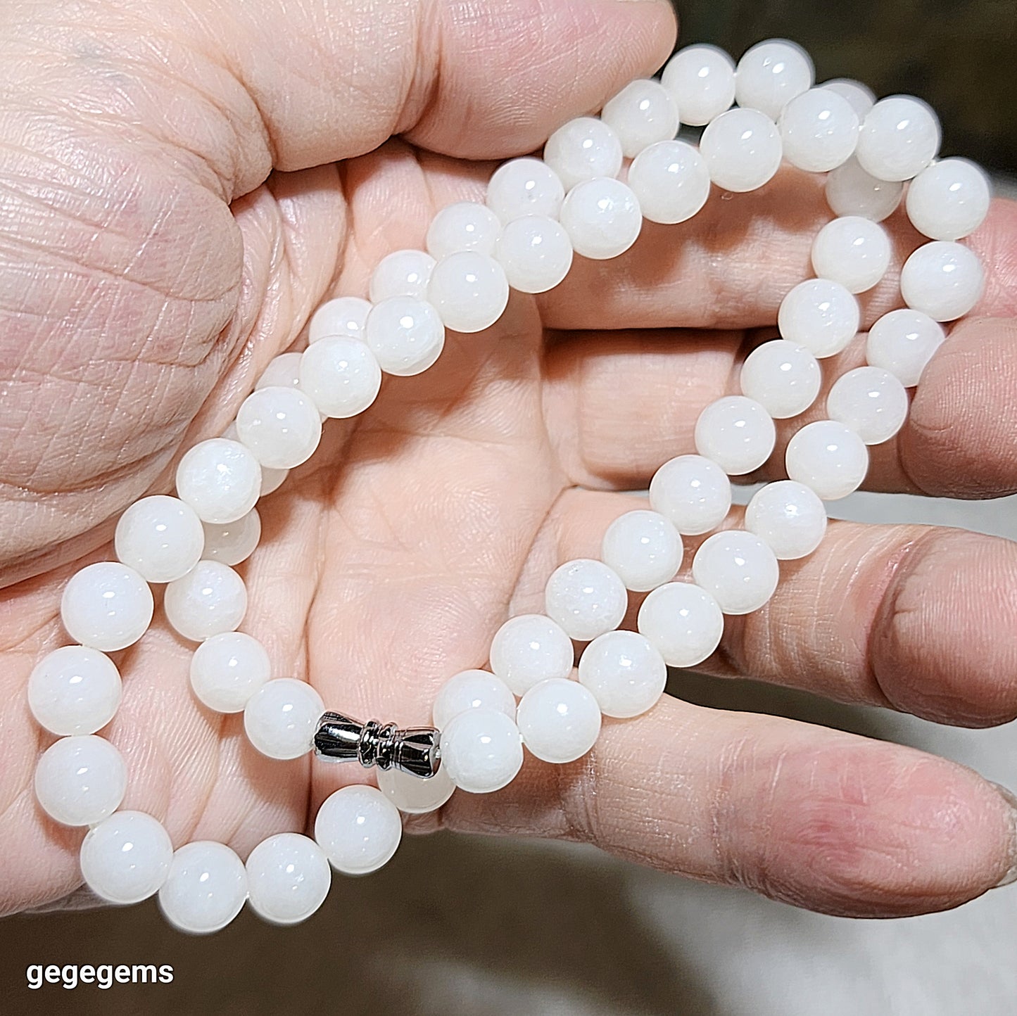 7.8mm Nephrite icy white necklace [Natural Crystal] 7.8毫米冰白和田玉项链