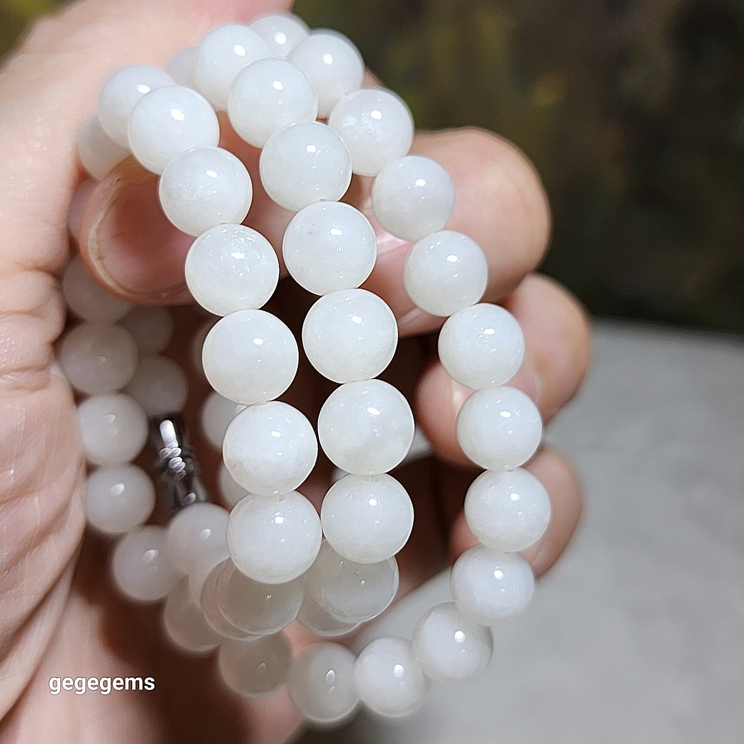 7.8mm Nephrite icy white necklace [Natural Crystal] 7.8毫米冰白和田玉项链