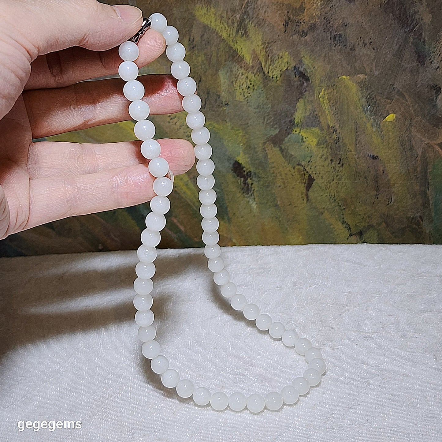 7.8mm Nephrite icy white necklace [Natural Crystal] 7.8毫米冰白和田玉项链