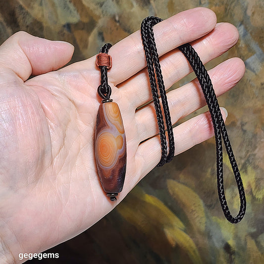 47.8mm Premium Tibetan Sardonyx natural pattern 3 Eyes Dzi pendant 精品藏传缠丝玛瑙天眼三眼天珠