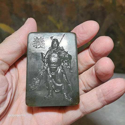 Premium Nephrite green caramel brown Guan Gong (Guan Yu) belt buckle (with certificate) 精品和田玉且末糖青白关公(关羽)皮带扣(带证书)